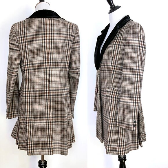 Vintage J. Peterman Wool Plaid Edwardian Coat Velvet Collar Sz 8 - Picture 3 of 16